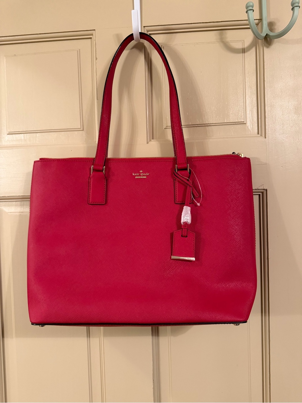 kate spade structured red leather tote